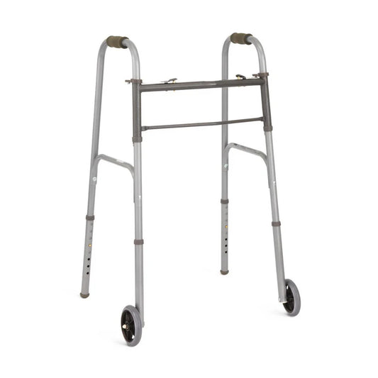 Medline 2-Button Folding Walker with 5" Wheel (MDS86410W54BH) By Medline